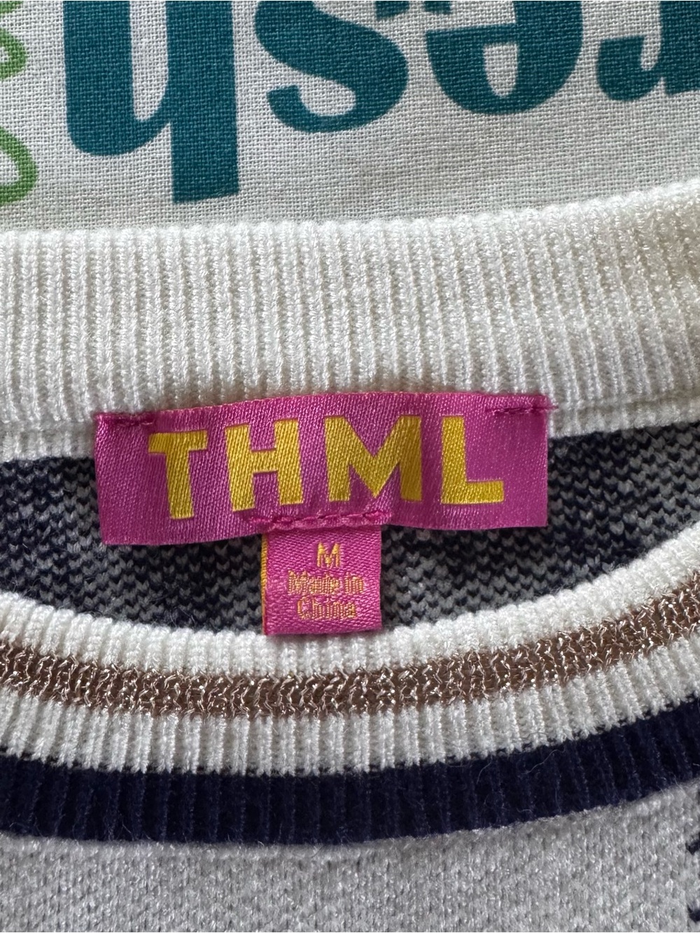 THML Navy Stallion Horse Sweater White Metallic Gold Trim - Picture 6 of 10